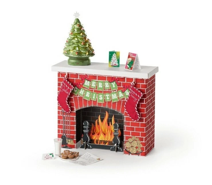 American Girl Julie’s Christmas Fireplace Set Ceramic Tree Stocking