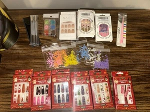 Lot of 19 Artificial/Fake Nail + Nail Beads/Art Tools & Glue - Picture 1 of 7