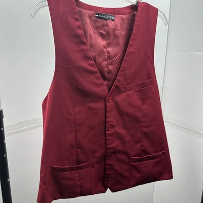 YuanLu Men’s Burgundy Formal Vest Size L Slim Fit Button Front Wedding Prom - Image 1 of 3