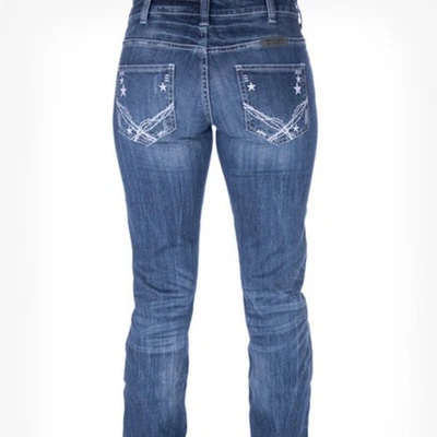 Cowgirl Tuff Co женщин синий джинсовой ткани Jean украшенный звезды карманы Bootcut размер N/A - Изображение 1 из 4