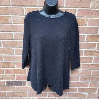 Top liso manga 3/4 Jm Collection Petite, negro profundo talla P/M nuevo con etiquetas envío gratuito Foto 1 de 4