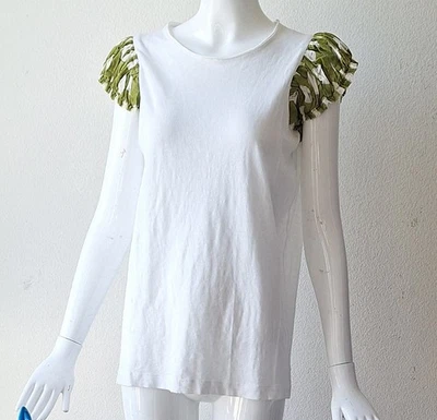 DOSA Cap Sleeve Tee Shirt White W/Green & White Sleeves Size 3 - Image 1 of 4
