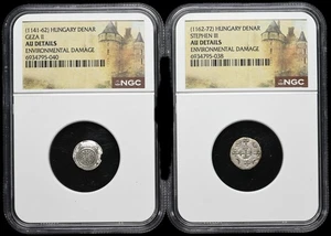 HUNGARY. Lot of 2 Scarcer denars, Stephen III and Geza II, NGC Certified - Picture 1 of 2