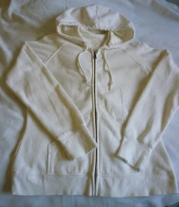 CABELA'S Women M Zip Front Sl. Fitted Cream Fleece Hoodie Logo Sweatshirt Jacket - Picture 1 of 12