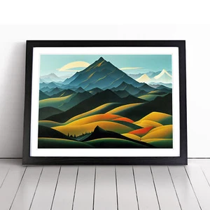 Quirky Mountain Landscape Framed Canvas Wall Art Print Poster Picture - Picture 1 of 8