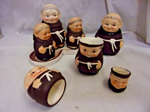 Goebel Friar Monk Condiment Set / Tray Jam Jars S & P Mini Jug Napkin Vintage - Picture 1 of 16