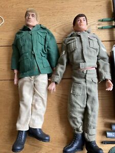 Vintage 1970s era Action Man Figures X2 Lots Of Guns Equipment Clothing Boots