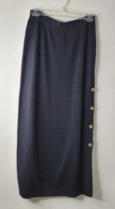 VTG Carole Little Knitwear Wool Blend  Black Knit skirt long gold button side L - Picture 1 of 10