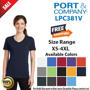Port & Company LPC381V Womens Short Sleeve Performance Blend V Neck T-Shirt - Picture 1 of 15