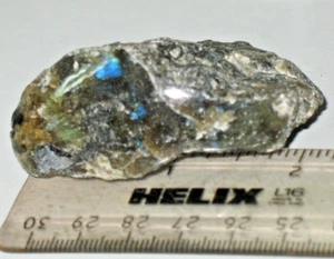 Labradorite spectrolite 1 chunk .93 oz blue flame + multi color polished 1 side - Picture 1 of 5
