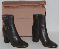 40 US 9❤️ GIANVITO ROSSI DARK GRAY LEATHER 3.5" INCH HEEL BUCKLE ANKLE BOOTS