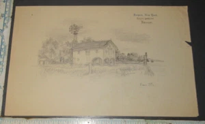 Antique Pencil Drawing of New York Farm House Esopus Landing Rosemont 1919 - Bild 1 von 3
