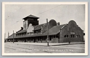 Postcard Everett Washington Great Northern Station Train Depot Unposted - Picture 1 of 2