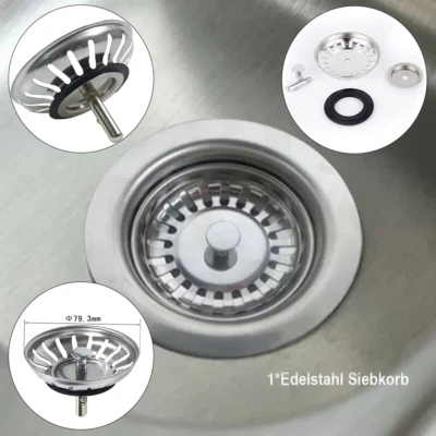Abfluss Stöpsel Edelstahl Siebkorb Spülen 79MM Ablaufschlitze Blanco Spüle Neu - Bild 1 von 4