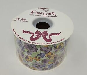 NEW VTG Berwick Flora-Satin Purple Pansies Floral Craft Ribbon 2-3/4" x 50 YDS