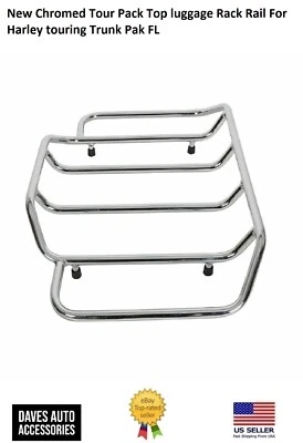 Pacote Bagageiro Tour Top Rail Cromado Compatível com 2000-13 Harley Touring FL Electra - Imagem 1 de 4