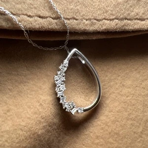 1/10Ct Tear Drop Real Diamond Pendant .325 Sterling Silver - Picture 1 of 11