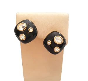 Pendientes de cristal esmaltado negro Monet vintage con clip en tono dorado diseño Art Deco - Imagen 1 de 8