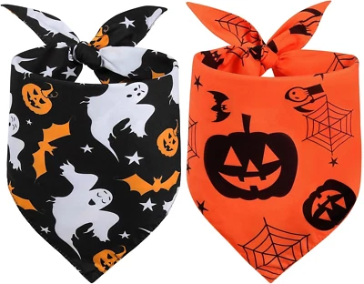Pack de 2 pañuelos de Halloween para perros, espeluznantes y calabazas accesorios de Halloween para mascotas Foto 1 de 4