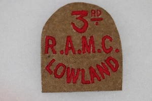 Primera Guerra Mundial Ejército Británico Tela Hombro Título 3er BATALLÓN RAMC CUERPO MÉDICO TIERRAS BAJAS - Imagen 1 de 1