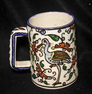 Jerusalem Jordan Iznik Style Pottery Frog In Bottom Tankard Mug Egret Decoration - Picture 1 of 7