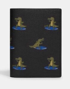 Coach Men's Surfing Crocodile Print Canvas Passport Case in black multi nwt