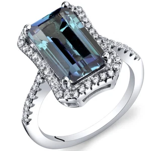 4.25 Carat Simulated Alexandrite Octagon Ring Sterling Silver Sizes 5 to 9 - Picture 1 of 2