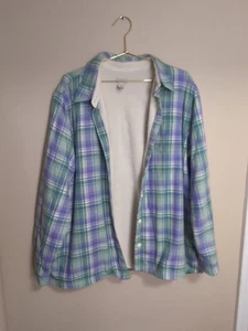 LL Bean Fleece Lined Shirt Jacket Shacket Womens Size XL Purple Green  - Picture 1 of 11
