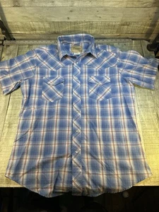 Camisa Wrangler Western Talla Grande Frente a Presión Azul Cuadros Perla Manga Corta Rodeo - Imagen 1 de 4