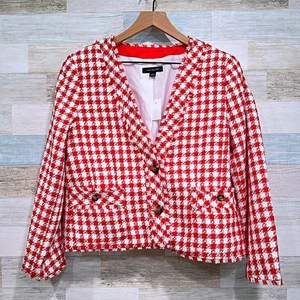 Chaqueta Ann Taylor Tweed Flecos Naranja Blanco Cuadros Cuadros Carrera Trabajo Mujer 12 - Imagen 1 de 10