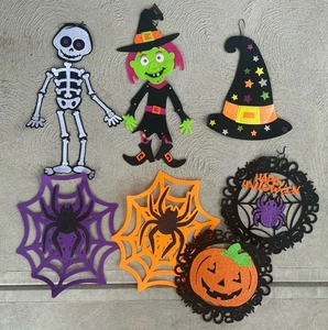 HALLOWEEN DIE CUT FELT WITCH SKELETON SPIDER WEBS WITCH HAT - Picture 1 of 6