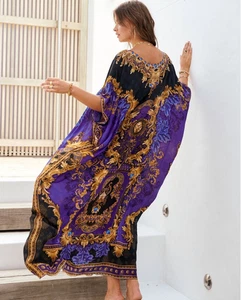 CZARINA MIDNIGHT BLUE LACE UP KAFTAN SILK VISCOSE CRYSTALS OINE SIZE worn once. - Picture 1 of 5