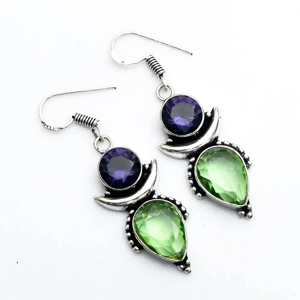 Peridot Amethyst Gemstone Handmade Drop Dangle Earrings Jewelry Gift 2" AE-95996 - Image 1 of 1