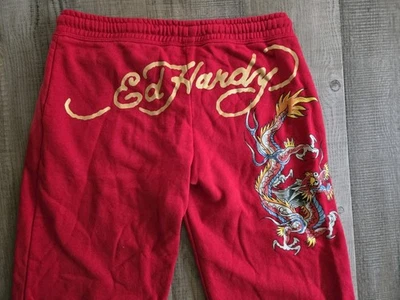 Ed Hardy Women's Wide Leg Dragon Graphic Sweatpants Red Size L EUC! - Image 1 of 4
