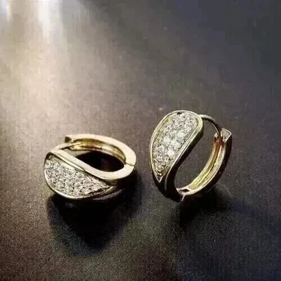 14K Yellow Gold Plated 2Ct Round Cut Lab Created Diamond Women's Hoop Earrings - Image 1 of 4