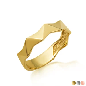 Gold Geometric Textured Band Ring (Available in Yellow/Rose/White Gold) - Picture 1 of 6