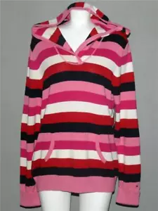Tommy Hilfiger Wide Striped Red Black Pink Hoody Sweater Wm's XL NWT See Desc - Picture 1 of 1