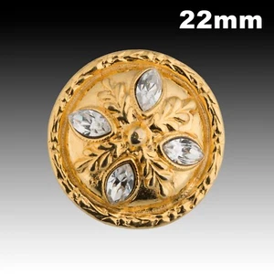 Vintage Gold Metall Knopf Blatt Motiv mit 4 Strasssteinen 22 mm 40022004 - Bild 1 von 2