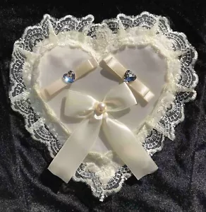 Ivory, Wedding Ring Pillow, Lace Heart Shape, Bridal Cushion - Picture 1 of 1