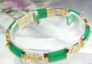 Stunning Green Jade Jewelry Gemstone Gold Plated Bangle Bracelet 7.5'' AAA - Picture 1 of 6