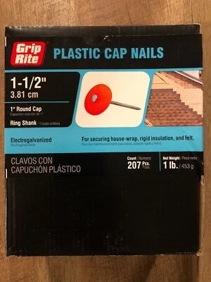 GRIP-RITE (1 Lb / 207 NAILS) 1-1/2" Plastic Round Cap Electro Galvanized Ring Shank Nail