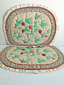 Set 2 Tovagliette Vintage Fragola Stampa Floreale Ovali Trapuntate Panno Reversibili - Foto 1 di 9