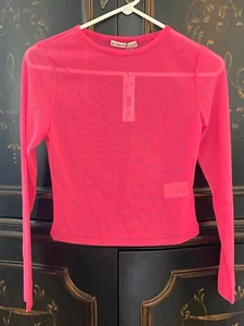 $175 alice + olivia DELAINA LONG SLEEVE MESH CROP TOP | Candy | Small - Picture 1 of 12