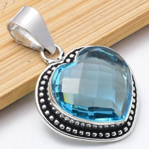 Brillante Londres Azul Piedra Topacio 925 Plata de Ley Handmade Colgante 5.6cm - Imagen 1 de 3