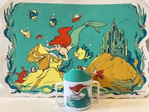 Disney Little Mermaid Placemat And Childs Sippy Cup Ariel Flounder VTG RARE - Picture 1 of 17