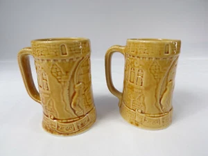 PAIR Vintage Shenango Gesundheit German Theme Beer Stein Rare Color 12oz 5" USA - Picture 1 of 7