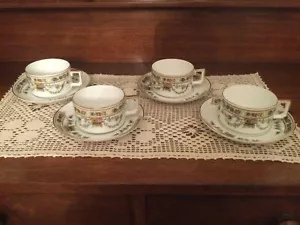 Antique Heinrich & Co H&C HC26 Deco Style China Set of 4 Cups & Saucers Germany - Picture 1 of 3