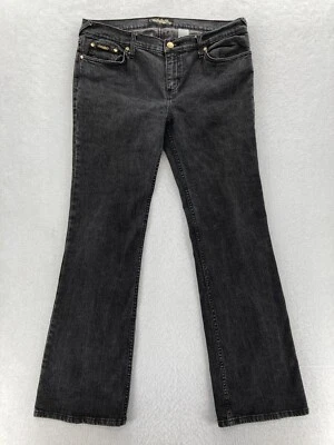 Pantalones de mezclilla Fabulosity para mujer 15 negros elásticos pierna ancha acampanada vintage Y2K Foto 1 de 4