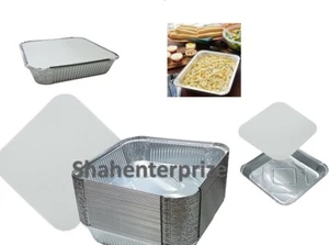 9" x 9" NO9 LARGE ALUMINIUM FOIL FOOD CONTAINERS WITH LIDS OVEN BAKING TAKE AWAY - Picture 1 of 9