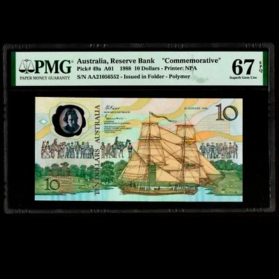 Australia Reserve Bank 10 Dollars 1988 Commemorative PMG 67 Superb Gem UNC P-49a - Image 1 of 2